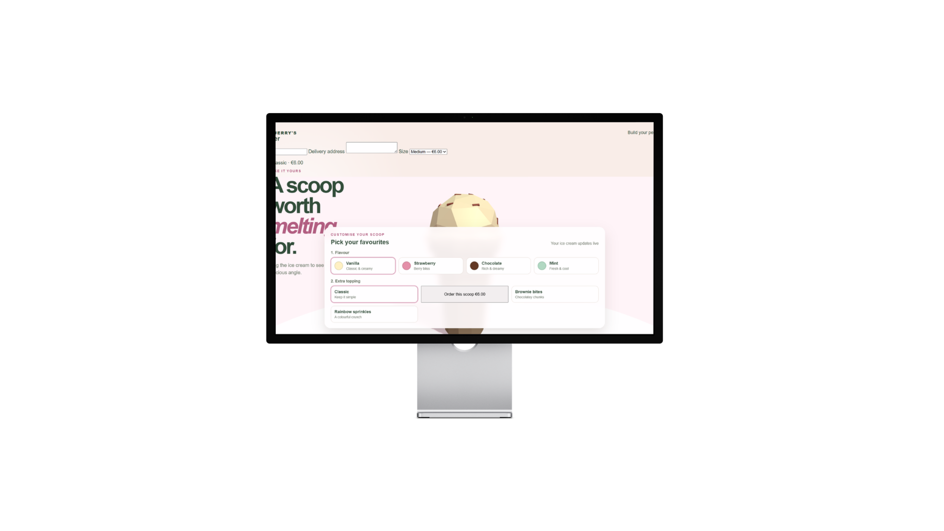 Ben & Jerry’s interactive 3D ice cream customizer project by Benedicte, frontend developer